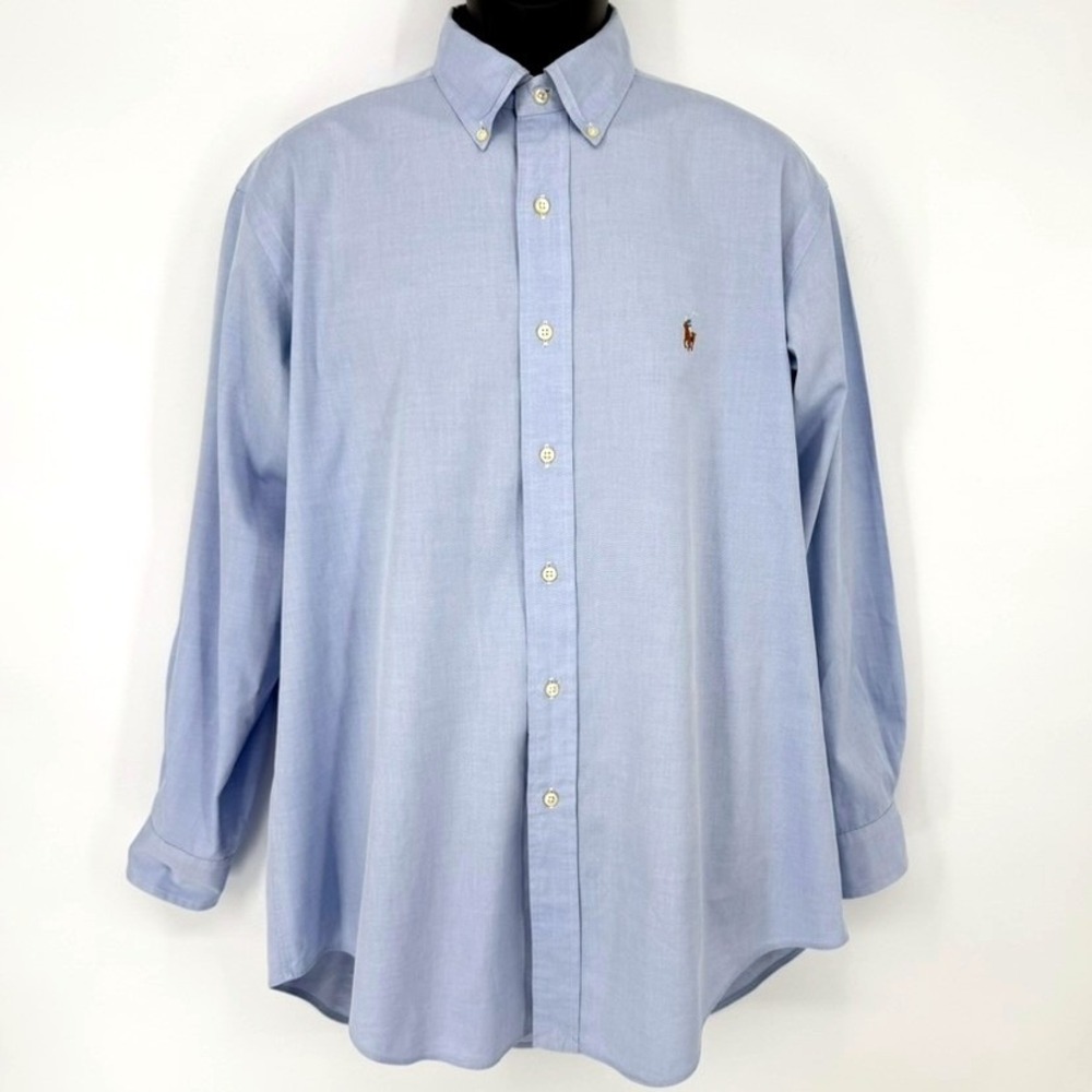 Ralph Lauren Yarmouth Mens 16-33 Blue Cotton Oxford Button Down Shirt L